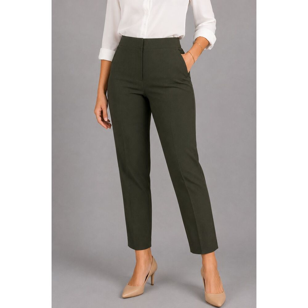 Zara Women’s L Olive Green High Rise Tapered Ankle Pants Trouser Career 27”